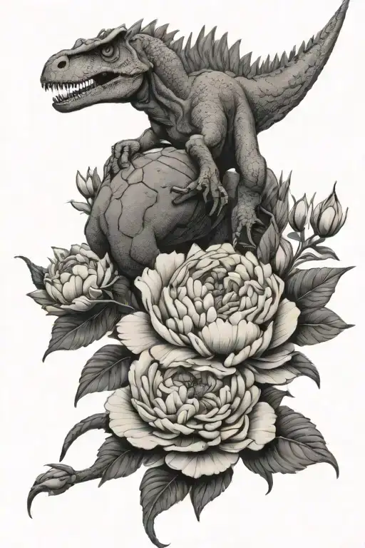 Dinosaur And Peonies Flower