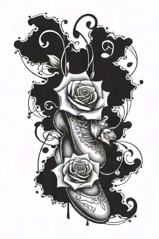 Music Notes Floating From A Rose Into A Ballet Shoe