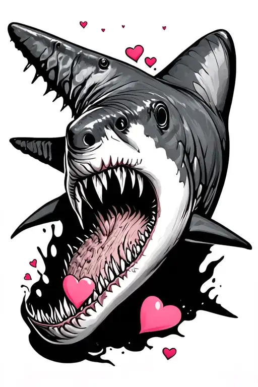 Hammer Head Shark With Hearts One Heart
