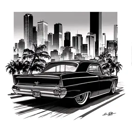 Lowrider Car Scene Los Angeles Cityscape Gta Art