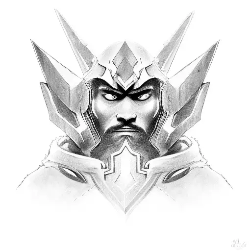 A Detailed Black And Grey Portrait Of The Client's Favorite Dota 2 Hero