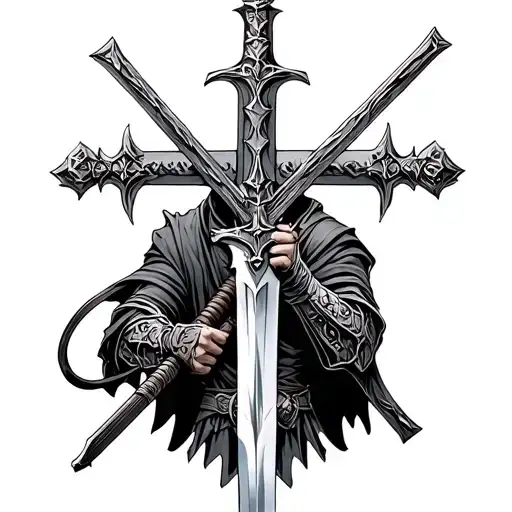 Crusade Warrior Weilding Sword With Cross In Backround
