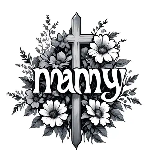 The Word Nanny With A Cross That Grows Into Flowers Soft