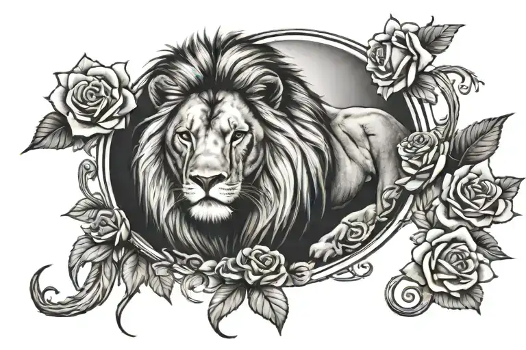 Lion And Rose Surrounded