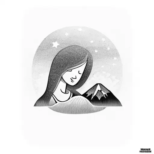 A Mother And Child Hiking Under A Starry Sky With Mountains In The Background