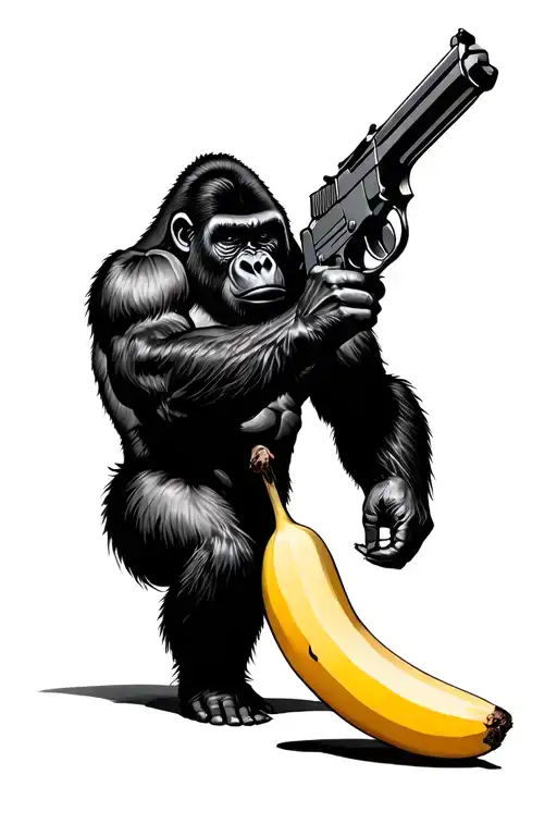 Gorilla With Banana As A Gun Shooting
