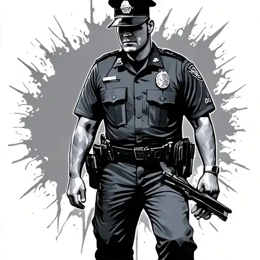 Police Man Walking Along