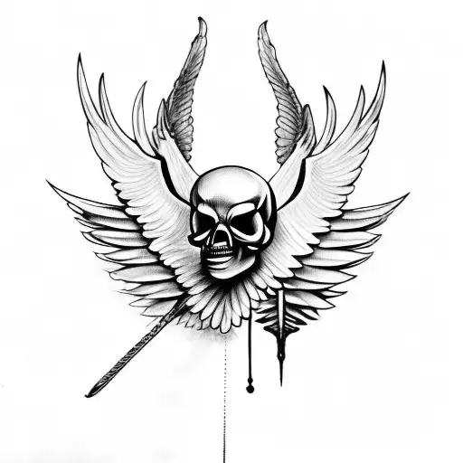 Cover Up For A Bird With Open Wing And A Skull In It On The Top Of The Hand