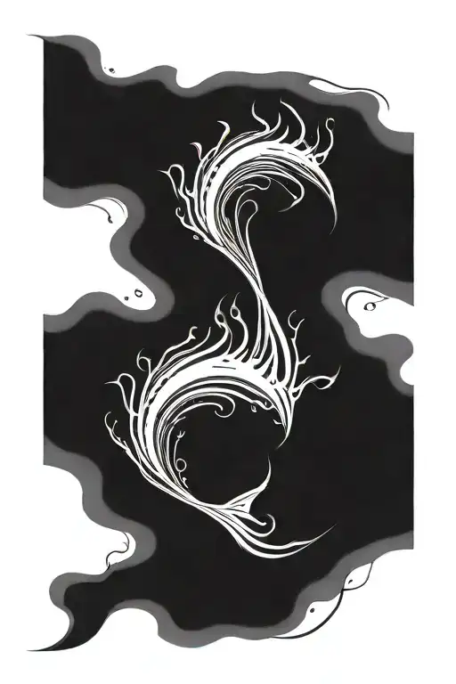 Abstract Tattoo That Symbolizes Water Element In Black And White With Very Thin Traits And For Woman
