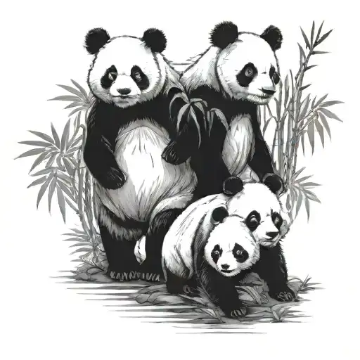 Three Panda Brothers Standing