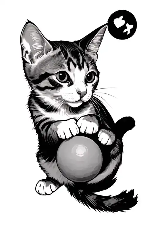 Women's Arm Tattoo Of A Calico Cat Playing With A Ball