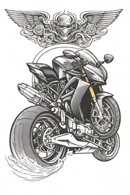 Sports Bike In A Curve And Car Skidding