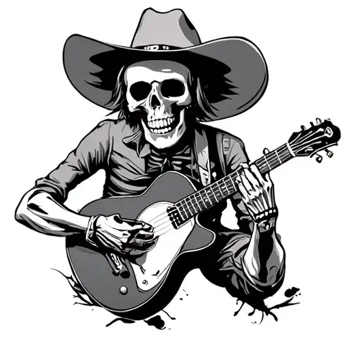 Skeleton With Cowboy Hat And Converse Playing Guitar