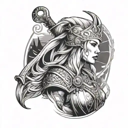 Woman Viking Whit Wapon And Ship On The Background