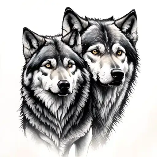 Black And White Wolves With Pack In Back