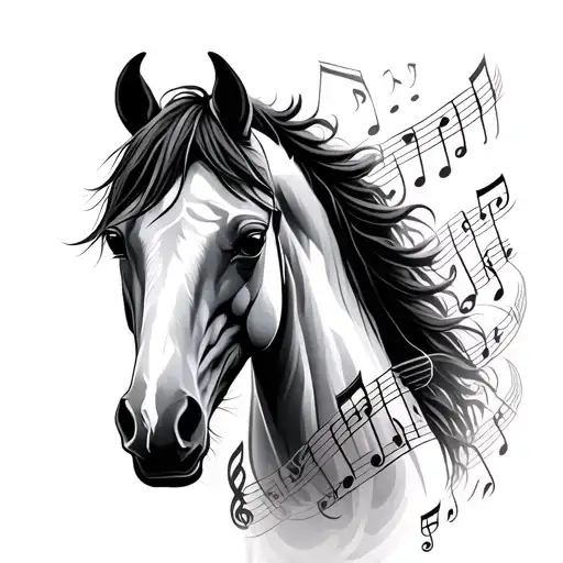 Horse Surrounded My Music Notes Intertwined