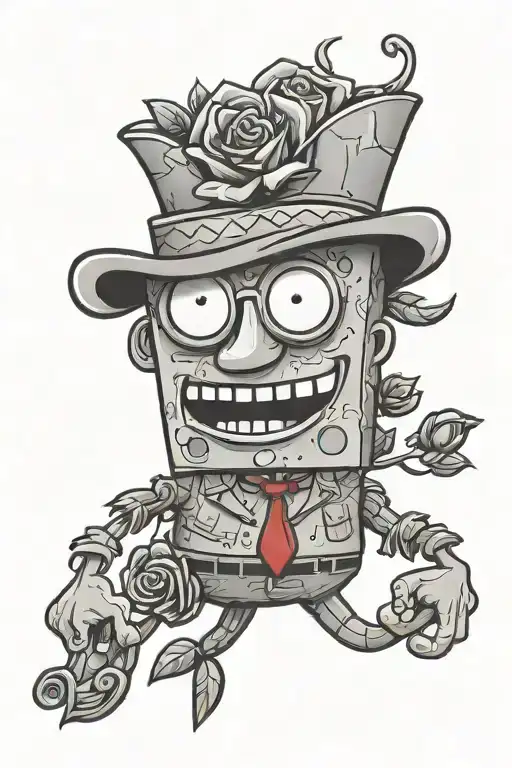 Doodlebob Holding Rose Tattoo Design