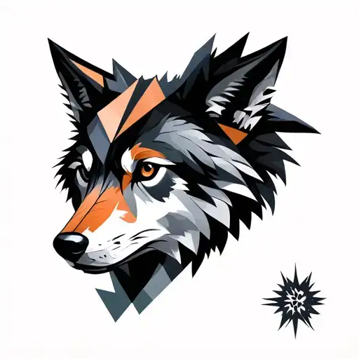 Geometric With Wolf And Raven