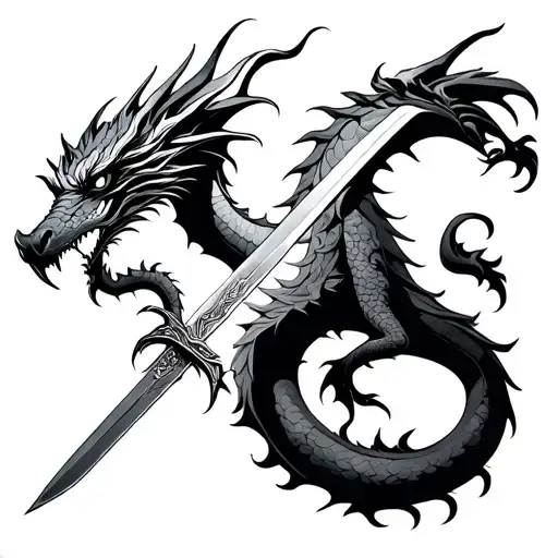 Sword And Dragon In The Style