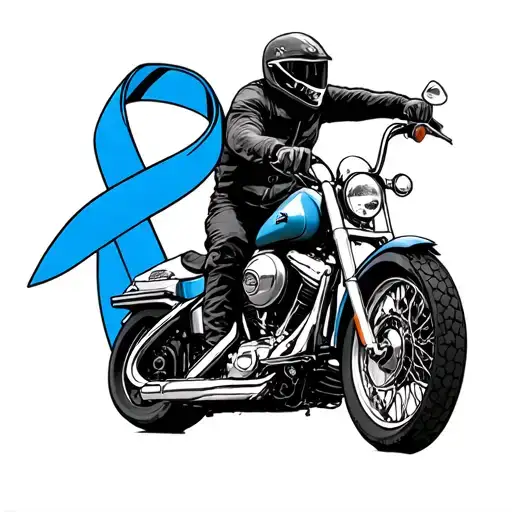 Harley Davidson Motorcycle Riding Up A Blue Cancer Ribbon