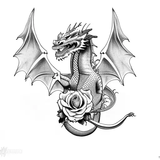 Dragon With Roses And A Guitar