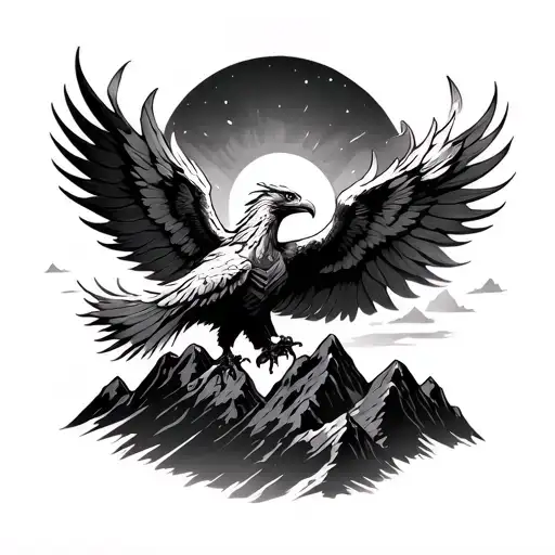 Phoenix Rising From Mountains