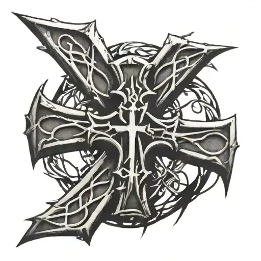 Cross Tattoo With Crown Of Thorns And Background Designs