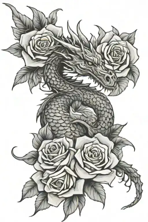 Dragon And Roses Wrapped Together