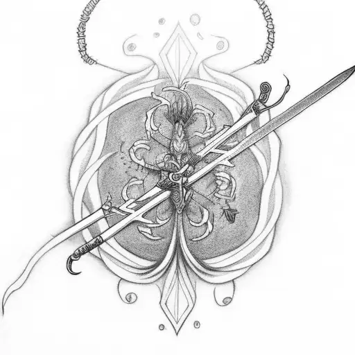 Design A Tattoo Showcasing A Sword Intertwined With A Red Spider Lily