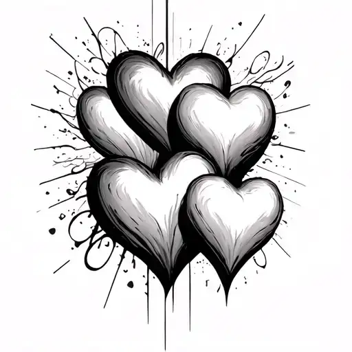 Three Hearts In A Vertical Line Drawn By Three Different People