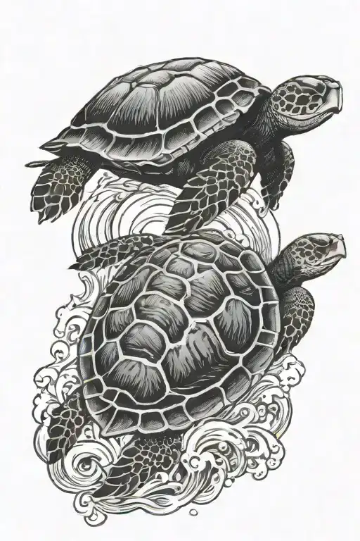 Turtle And Waves Crashing In The Background