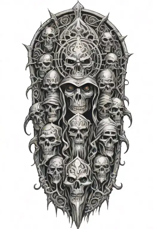 Hodded Cultists Surrounding Looking Upon A Great Old One With Glariong Eyes In The Dark