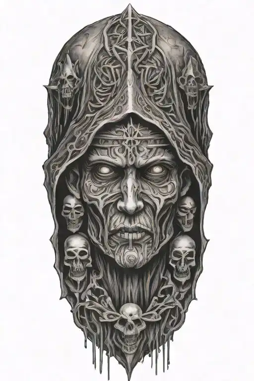 Hodded Cultists Surrounding Looking Upon A Great Old One With Glariong Eyes In The Dark