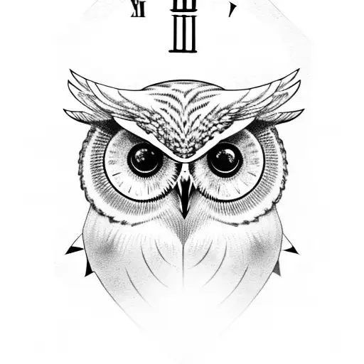 Owl With Skull And Clock
