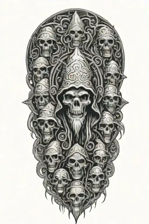 Hodded Cultists Surrounding Looking Upon A Great Old One With Glariong Eyes In The Dark