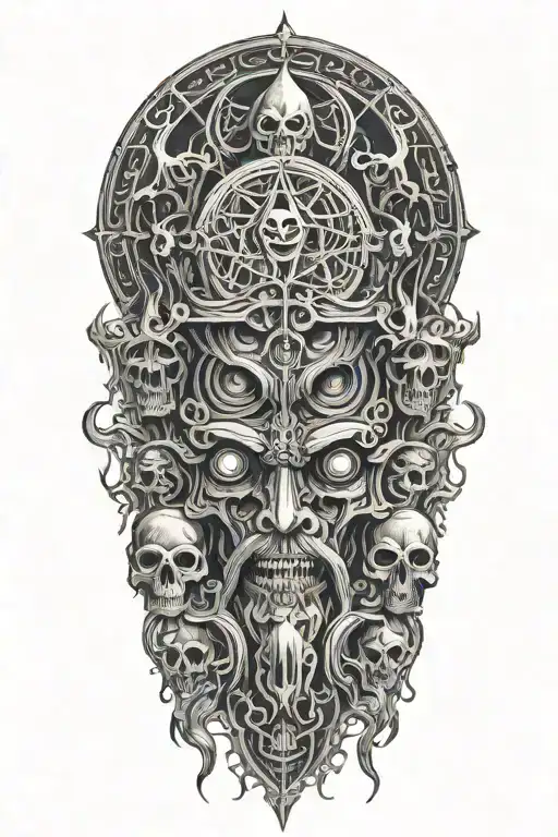 Hodded Cultists Surrounding Looking Upon A Great Old One With Glariong Eyes In The Dark