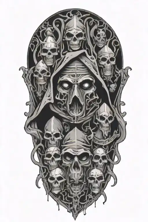 Hodded Cultists Surrounding Looking Upon A Great Old One With Glariong Eyes In The Dark