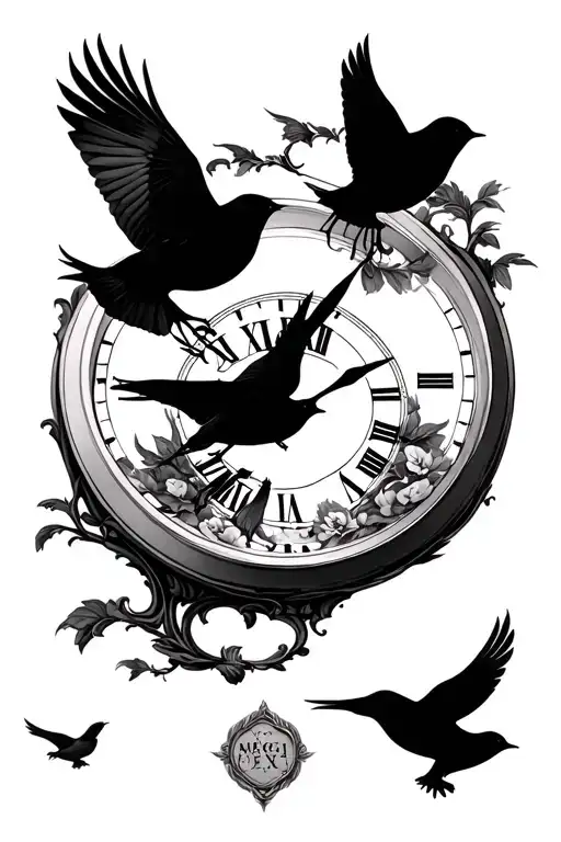 Clock Birds Flying Away