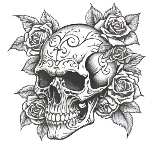 Skull And Roses Intertwined