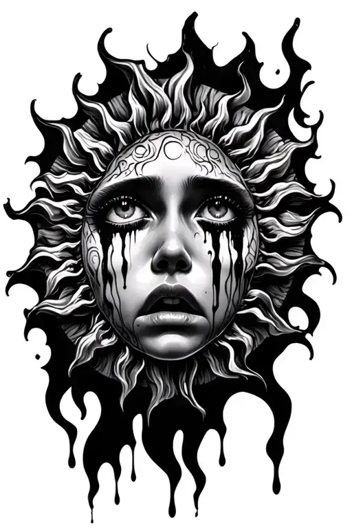 Crying Sun With Black Bleeding Eyes