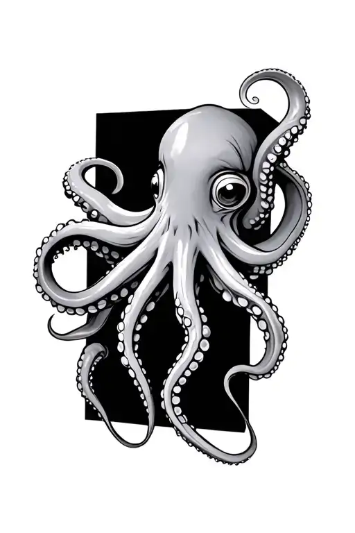 An Octopus Peeking Out From Behind A Black Rectangle