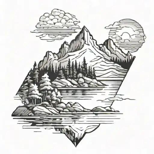 Landscape Mountain Lake Forest In Background