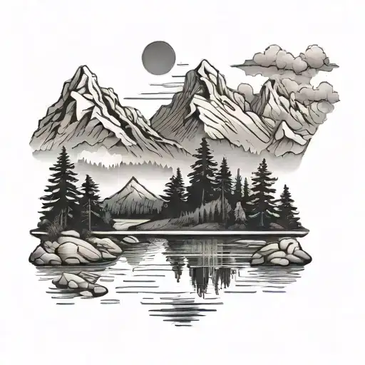 Landscape Mountain Lake Forest In Background