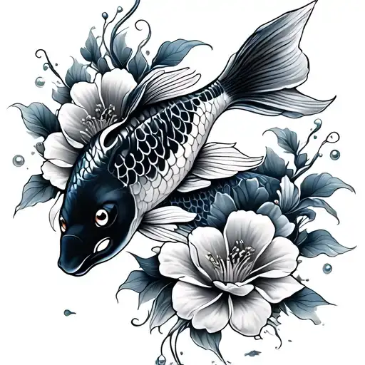 Koi Fish And Flowers