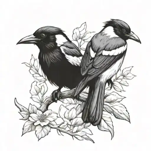 Pair Of Magpies Rough Sketch Black