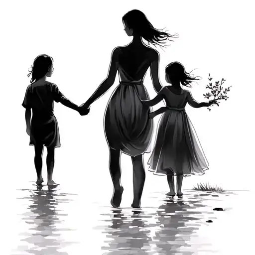Mother With Son And Daughter Holding Hands