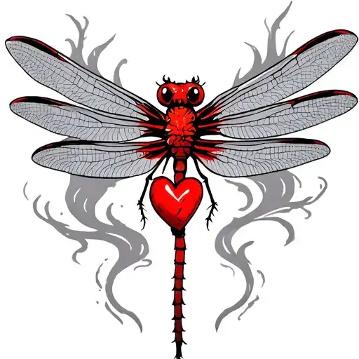 Dragon Fly Red With Heart Red Burning