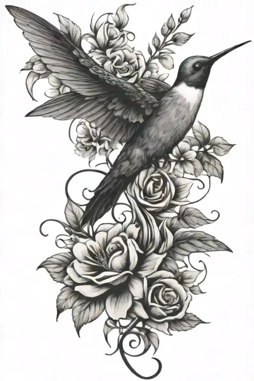 Humming Bird Floral Bouquet And Infinity Symbol