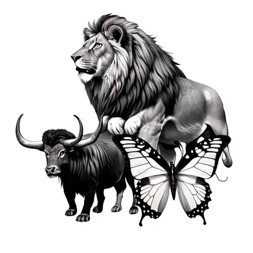Lion On Top Ox In The Middle And Butterfly On Bottom
