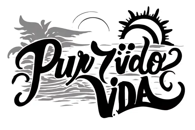 Pura Vida In Cursive Writing With A Tiny Half Sun Coming Out The Top Of It